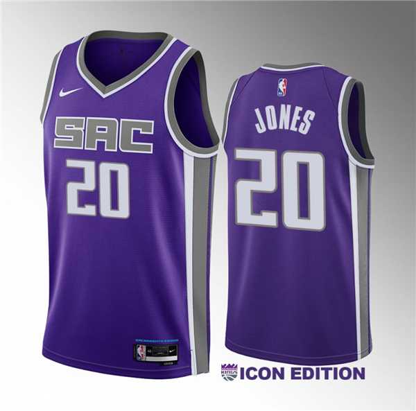 Mens Sacramento Kings #20 Colby Jones Purple 2023 Draft Icon Edition Stitched Jersey Dzhi